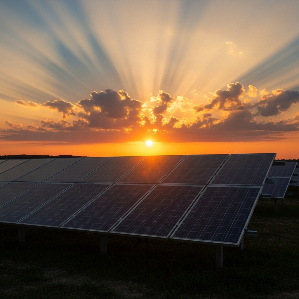 Lever de soleil sur panneaux solaires
